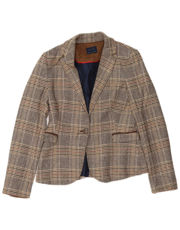 Zara Chaqueta Blazer De 1 Botón Para Mujer UK 44 Acetato De Cuadros Gris Medio