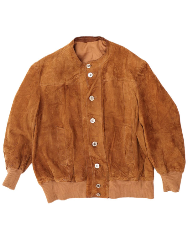 Vintage mujeres suelta ajuste ante bomber chaqueta Reino Unido 18 XL marrón retro