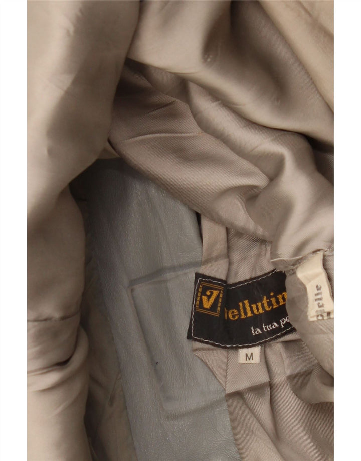 Vintage mujer chaqueta de cuero Reino Unido 14 cuero gris medio
