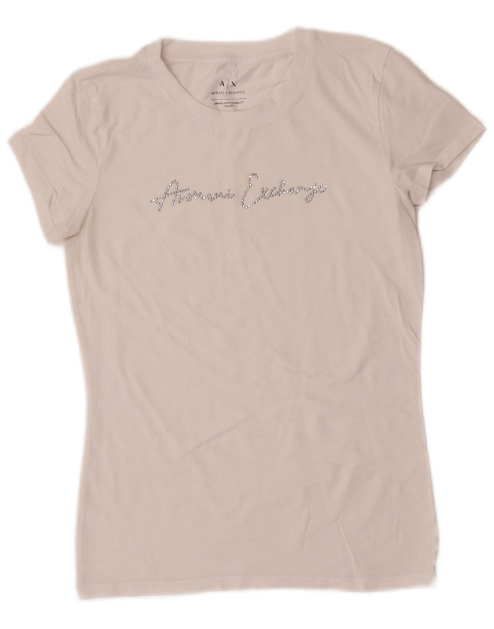 Armani Exchange Camiseta gráfica para mujer Top UK 10 Small White