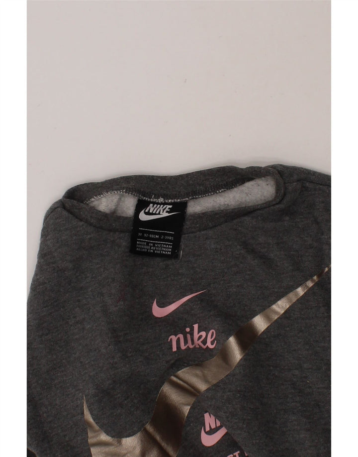 NIKE Girls Graphic Sweatshirt Jumper 2-3 Years Grey Cotton Vintage Nike and Second-Hand Nike from Messina Hembry 