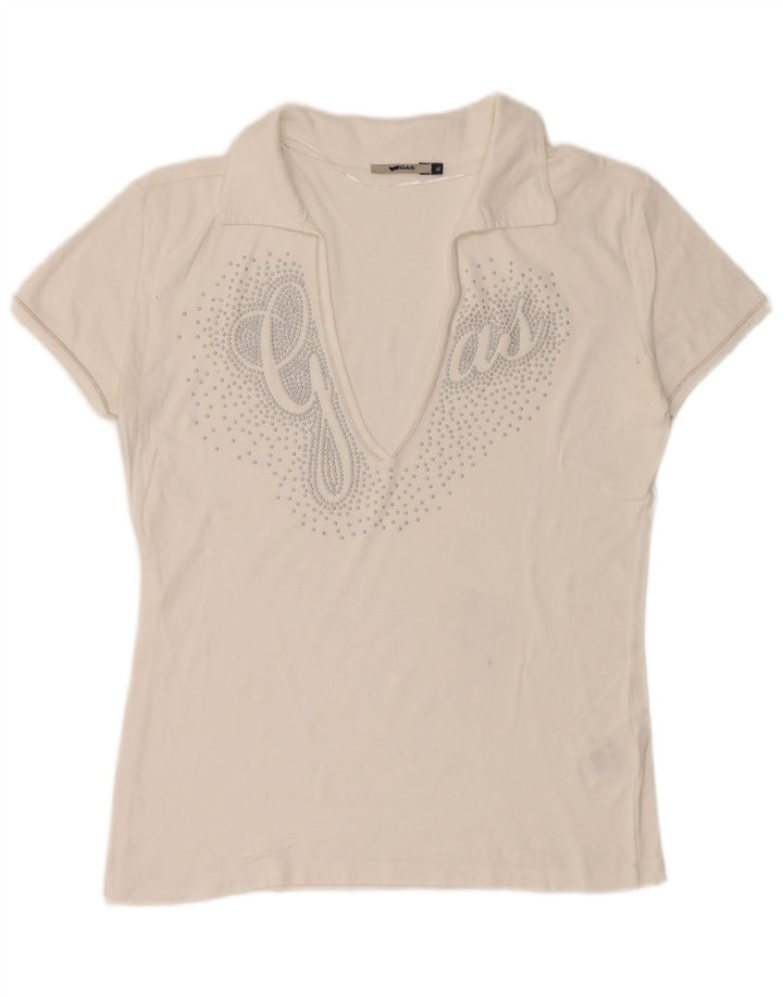 GAS Polo gráfico para mujer UK 40 XL Algodón blanco