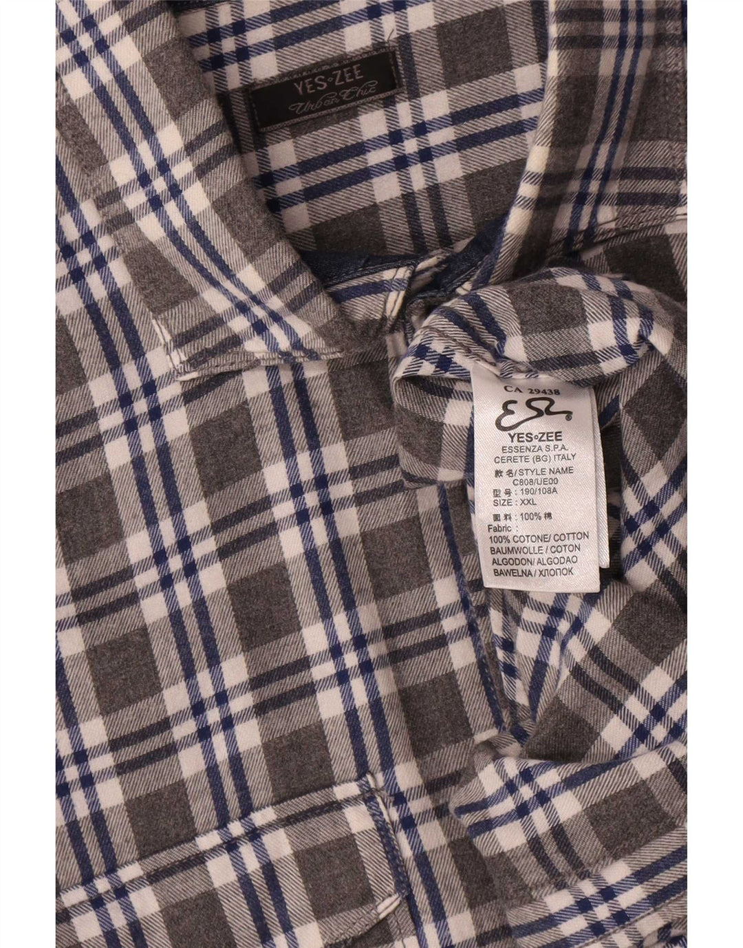 Yes Zee Camisa de franela para hombre 2XL Algodón a cuadros gris