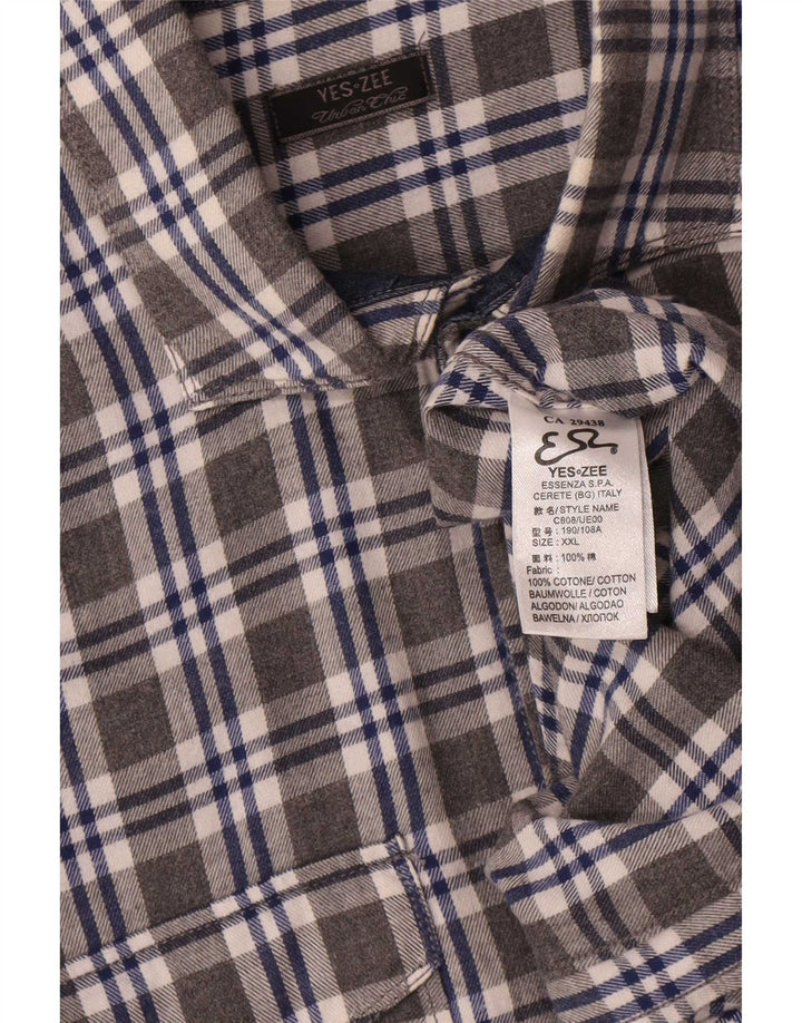 Yes Zee Camisa de franela para hombre 2XL Algodón a cuadros gris