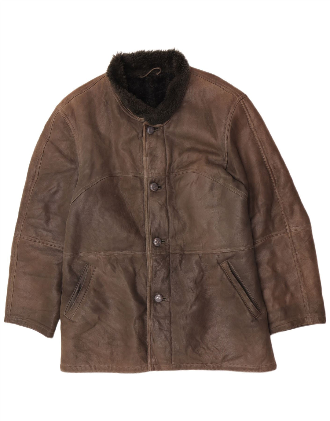Vintage hombres shearling chaqueta Reino Unido 40 marrón grande