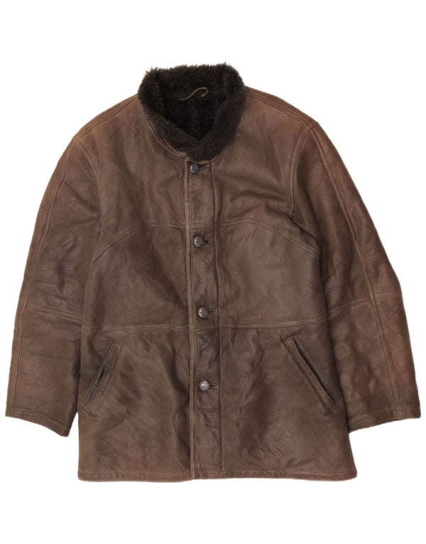 Vintage hombres shearling chaqueta Reino Unido 40 marrón grande
