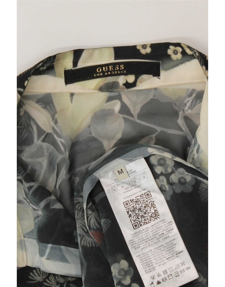 Guess Blusa camisera transparente para mujer UK 44 Poliéster floral negro mediano