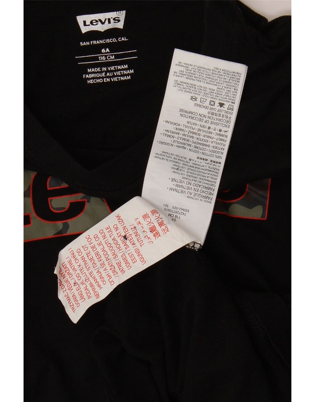 LEVI'S Boys Graphic Top Long Sleeve 5-6 Years Black Cotton Vintage Levi's and Second-Hand Levi's from Messina Hembry 