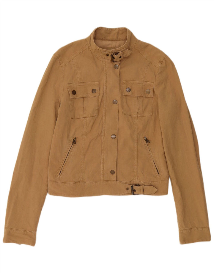 Massimo Dutti Mujer Crop Utility Jacket UK 10 Small Marrón Lino
