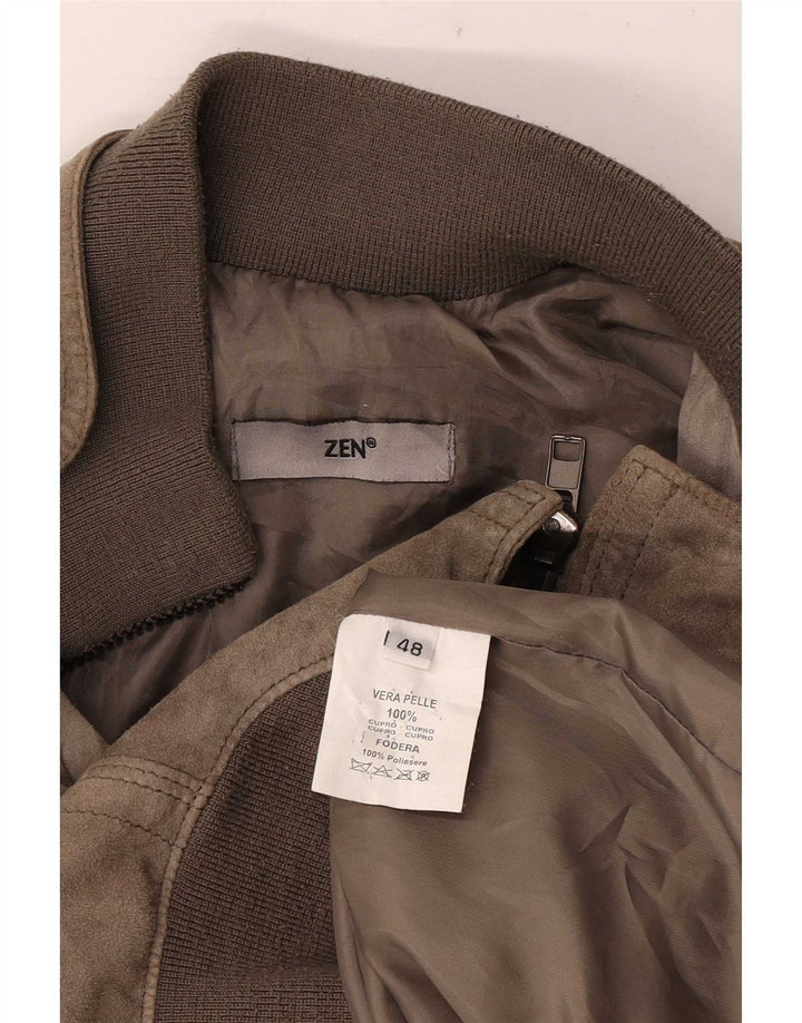 Chaqueta Bomber De Cuero Zen Para Hombre IT 48 Cuero Marrón Medio