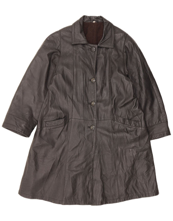 Vintage mujer cuero abrigo Reino Unido 16 grande negro