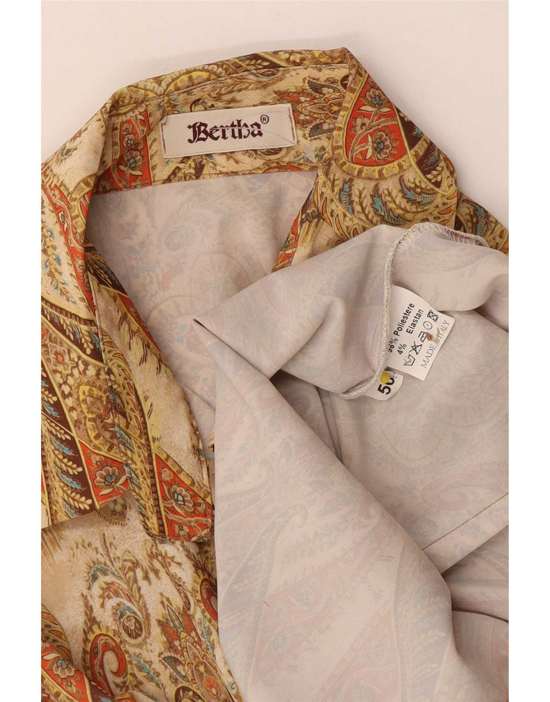 Camisa Vintage Mujer IT 50 XL Beige Paisley Poliéster
