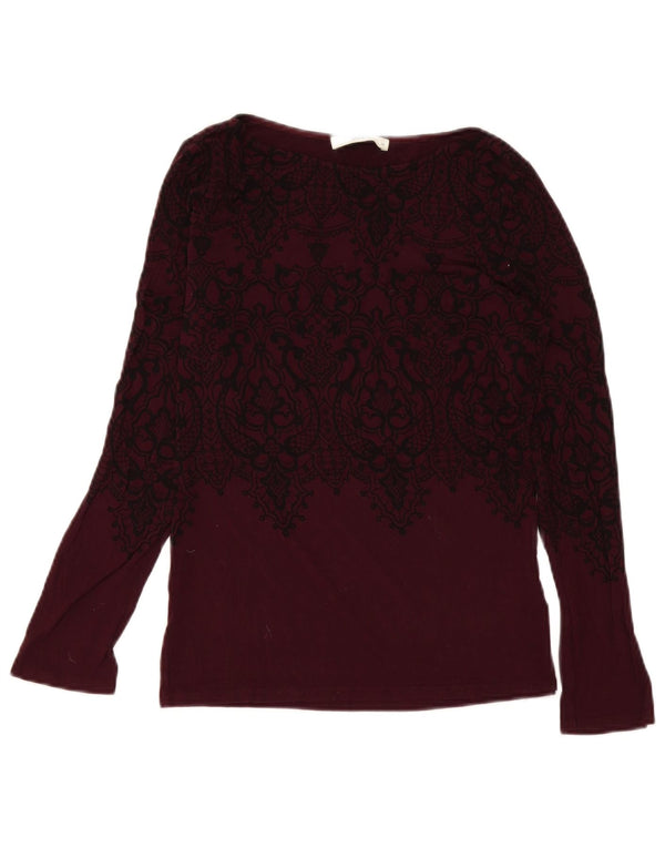 Oasis Mujer Top Manga Larga UK 42 Medio Borgoña Paisley Viscosa