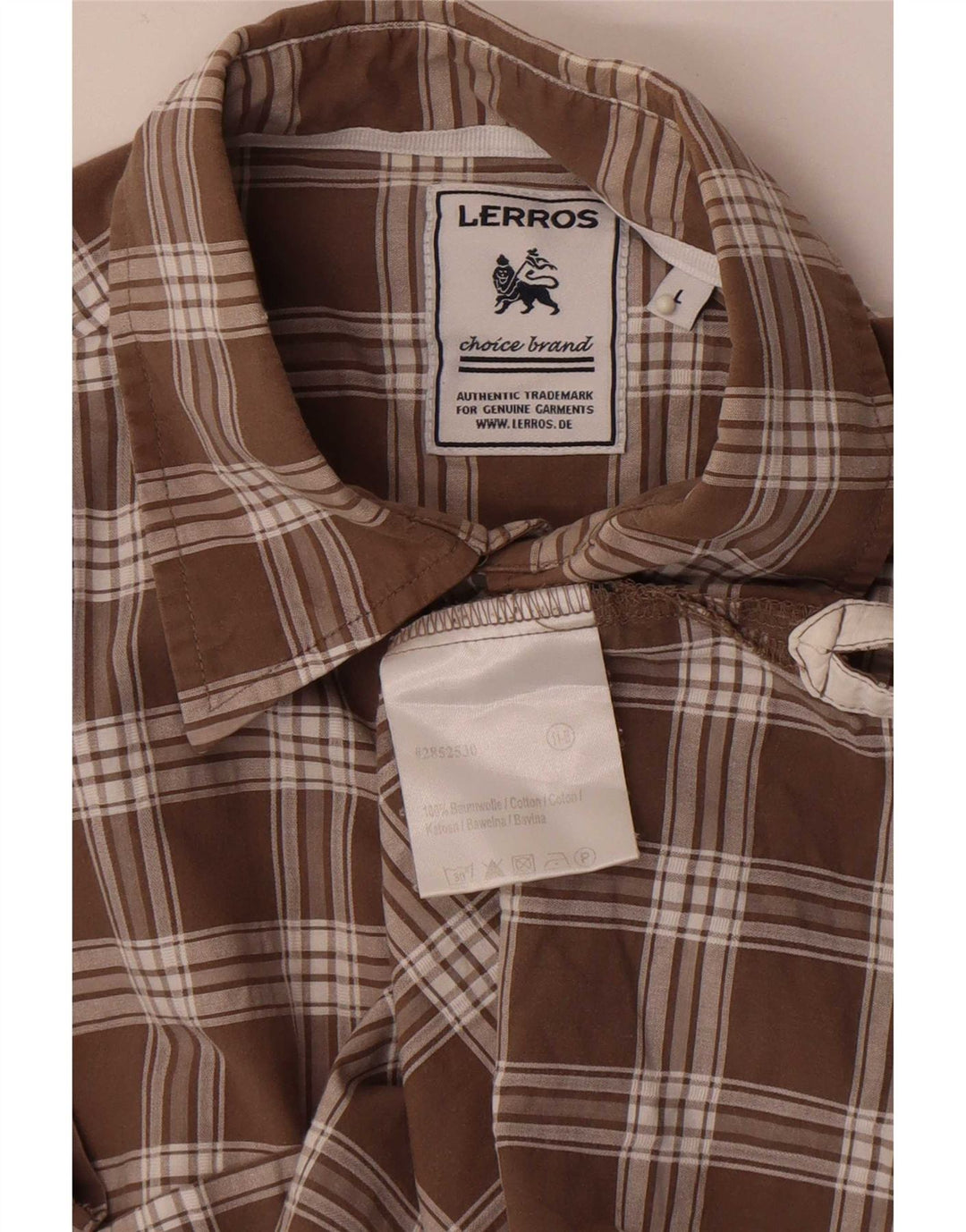 Lerros Camisa Manga Corta Hombre Algodón Cuadros Marrón Grande