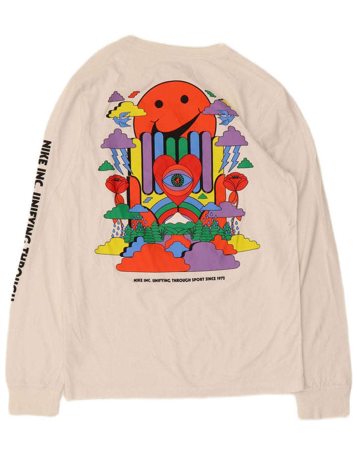 Nike Camiseta gráfica de manga larga para hombre, talla pequeña, algodón blanco