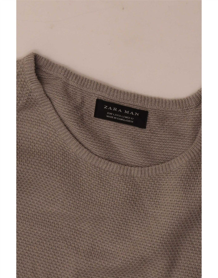 Zara Hombre Jersey De Cuello Barco Jersey Grande Gris