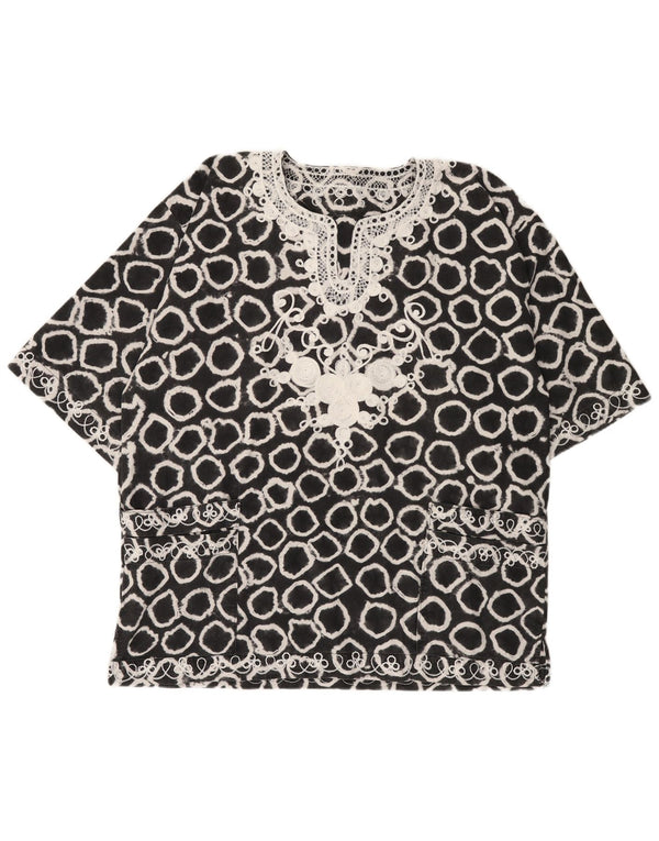 VINTAGE Blusa de patrón abstracto de gran tamaño para mujer Top UK 18 XL Negro