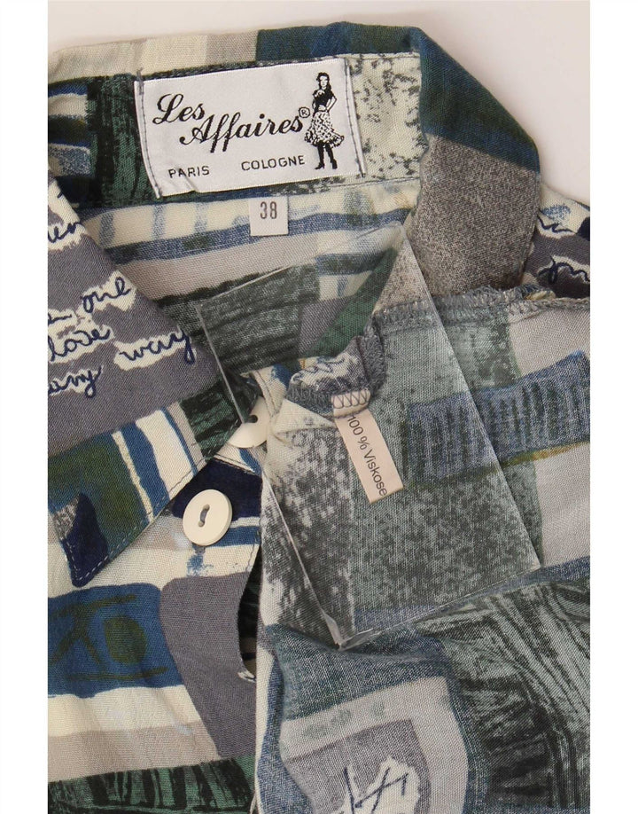 Vintage mujer camisa gráfica blusa EU 38 medio multicolor patchwork