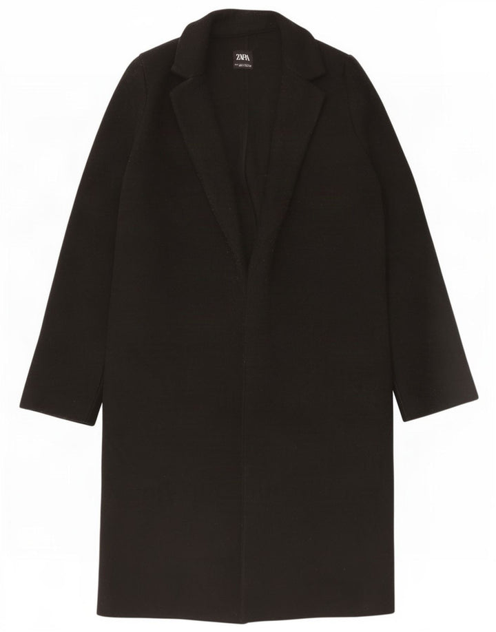 Zara Mujer Abrigo Abierto UK 10 Small Poliéster Negro