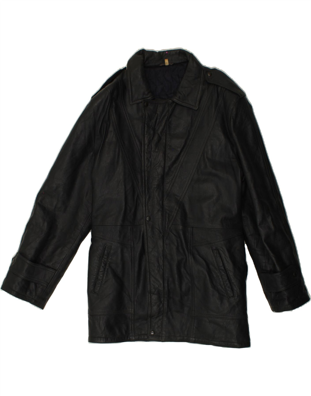 VINTAGE Mens Leather Coat IT 48 Medium Black Leather Vintage Vintage and Second-Hand Vintage from Messina Hembry 