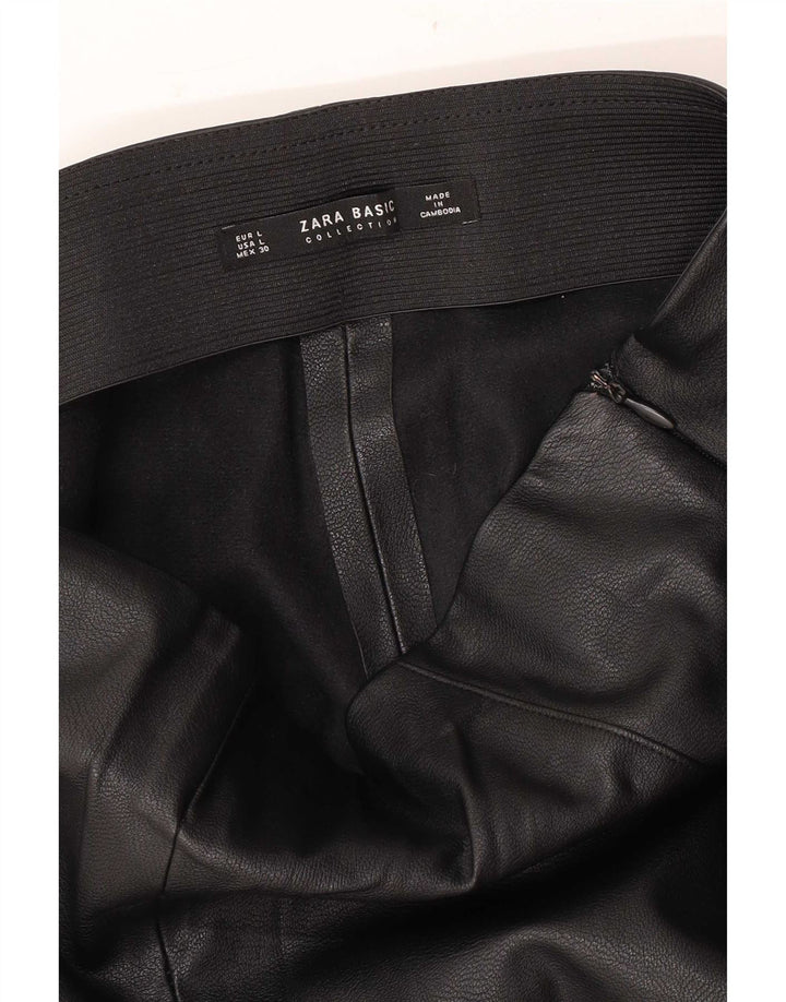 Zara Mujer Pantalones Slim De Cuero Grande W30 L27 Negro
