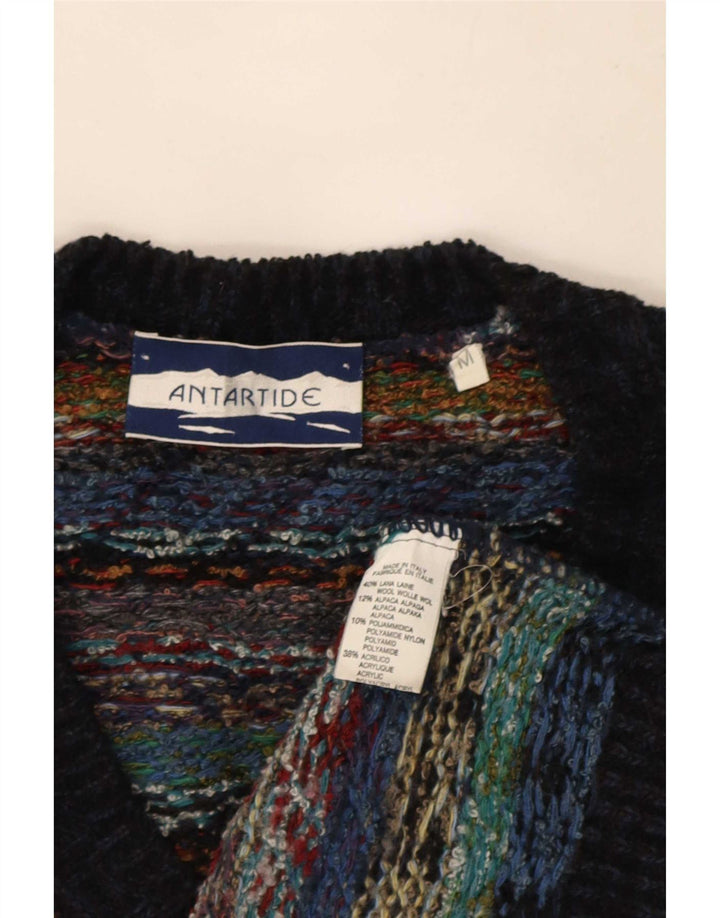 Vintage hombres V-cuello jumper suéter medio multicolor lana geométrica