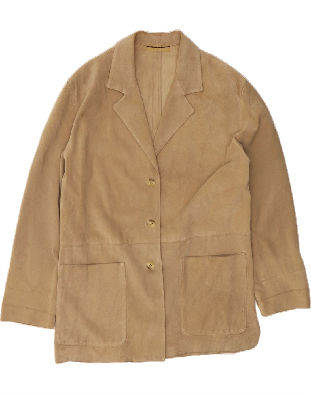 VINTAGE Womens Suede Coat IT 42 Medium Beige Leather Vintage Vintage and Second-Hand Vintage from Messina Hembry 