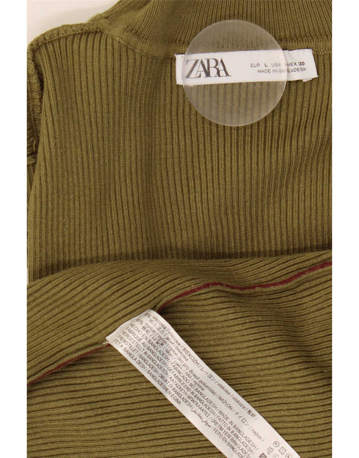 Zara Mujer Top Manga Larga UK 44 Large Viscosa Caqui