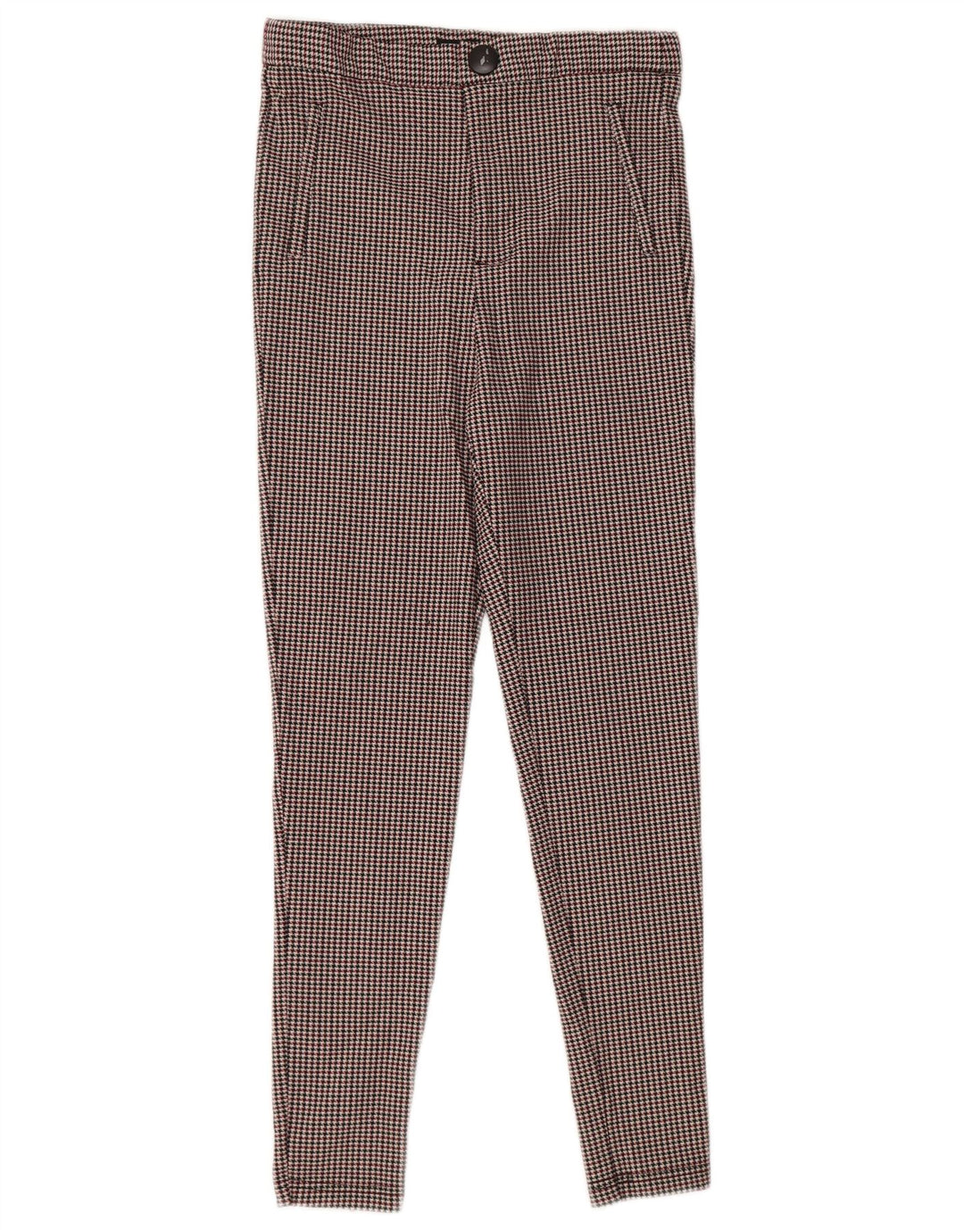 Zara Mujer Pantalón Pitillo Poliéster Pata De Gallo Rojo Medio