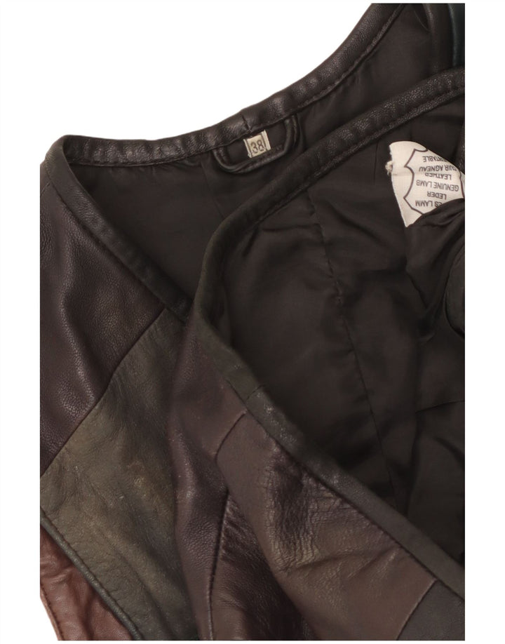 Chaleco de cuero vintage para mujer IT 38 XS cuero patchwork negro