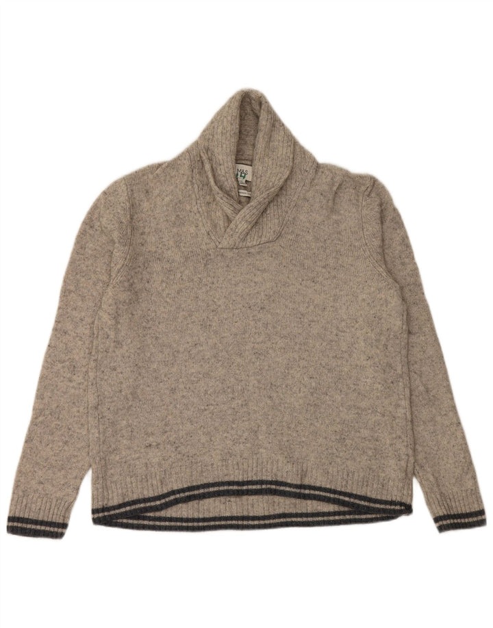 Marks & Spencer Jersey con cuello tipo chal para hombre de lana moteada gris grande