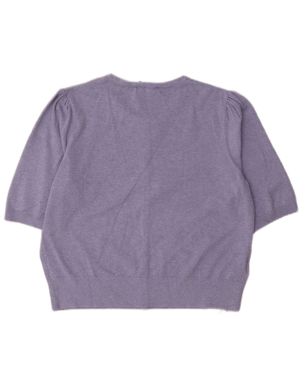 Laura Ashley Jersey Bolero de Manga Corta para Mujer UK 46 Grande Algodón Púrpura