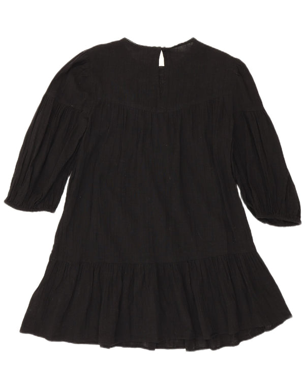 Zara Vestido Escalonado De Manga 3/4 para Mujer UK 40 Pequeño Algodón Floral Negro