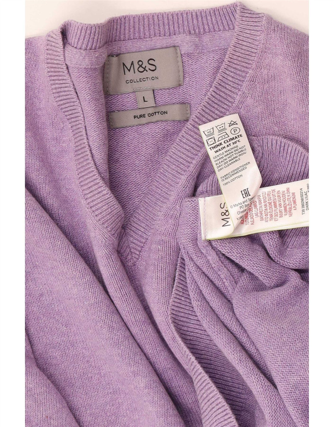 Marks & Spencer Jersey con cuello en V para hombre, talla grande, algodón morado