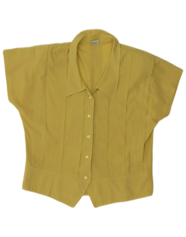 Vintage mujer camisa de manga corta blusa Reino Unido 16 amarillo grande