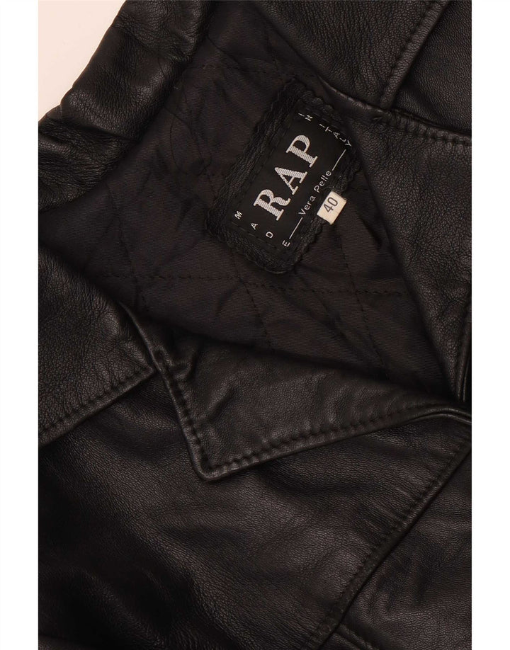 Vintage mujer cuero 4 botones Blazer chaqueta IT 40 pequeño cuero negro