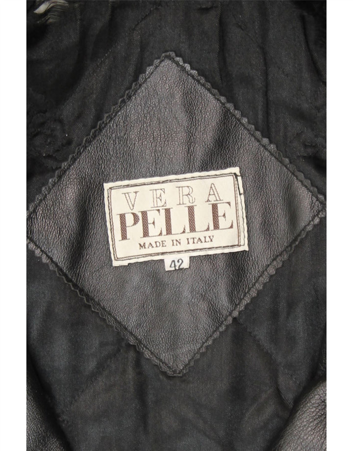 Vintage mujer suelta ajuste cuero abrigo IT 42 cuero negro medio
