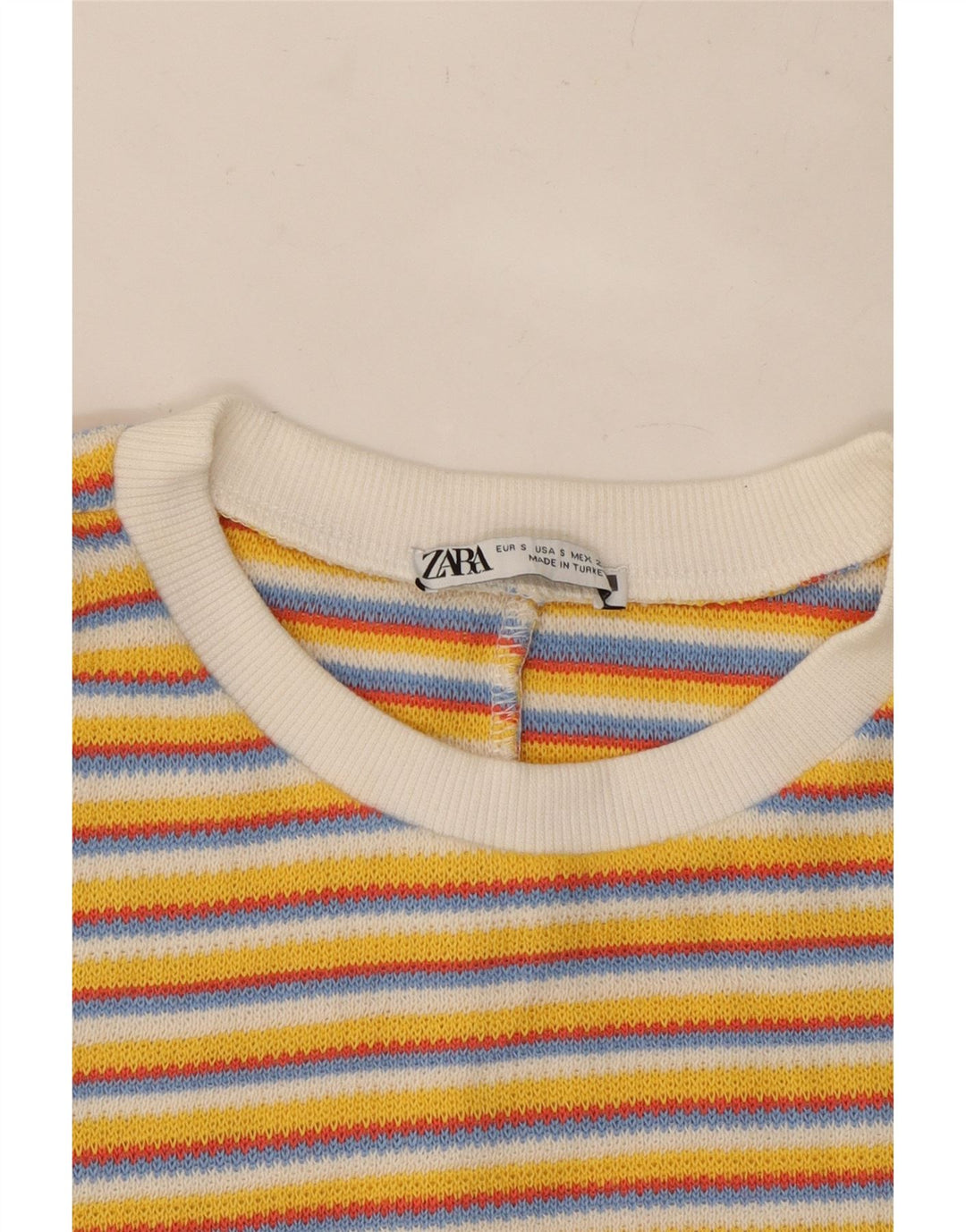 ZARA Mujer Crop Top De Punto UK 8 Small Amarillo Rayas