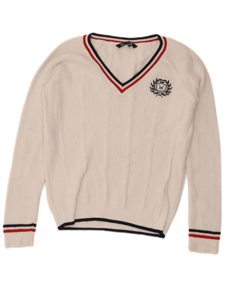 Crew Clothing - Jersey con cuello en V para hombre, algodón blanco medio