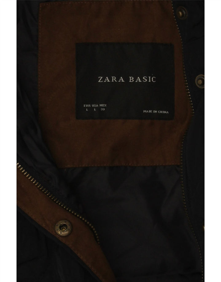 Zara Mujer Chaleco Acolchado UK 40 Grande Poliéster Color Block Azul Marino