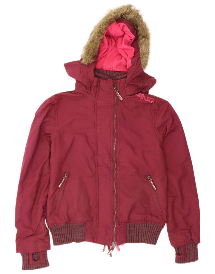 Superdry Chaqueta Bomber Con Capucha Para Mujer UK 44 Poliéster Burdeos Mediano