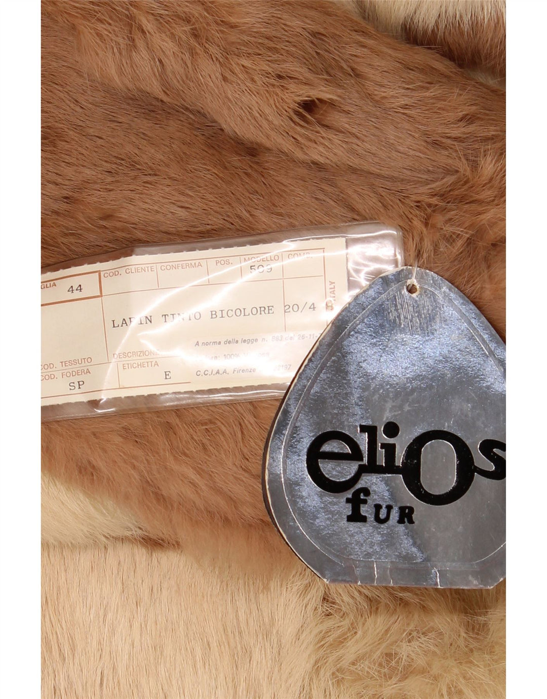 Abrigo De Piel Extragrande Mujer Elios IT 44 Piel De Conejo Color Block Beige Medio