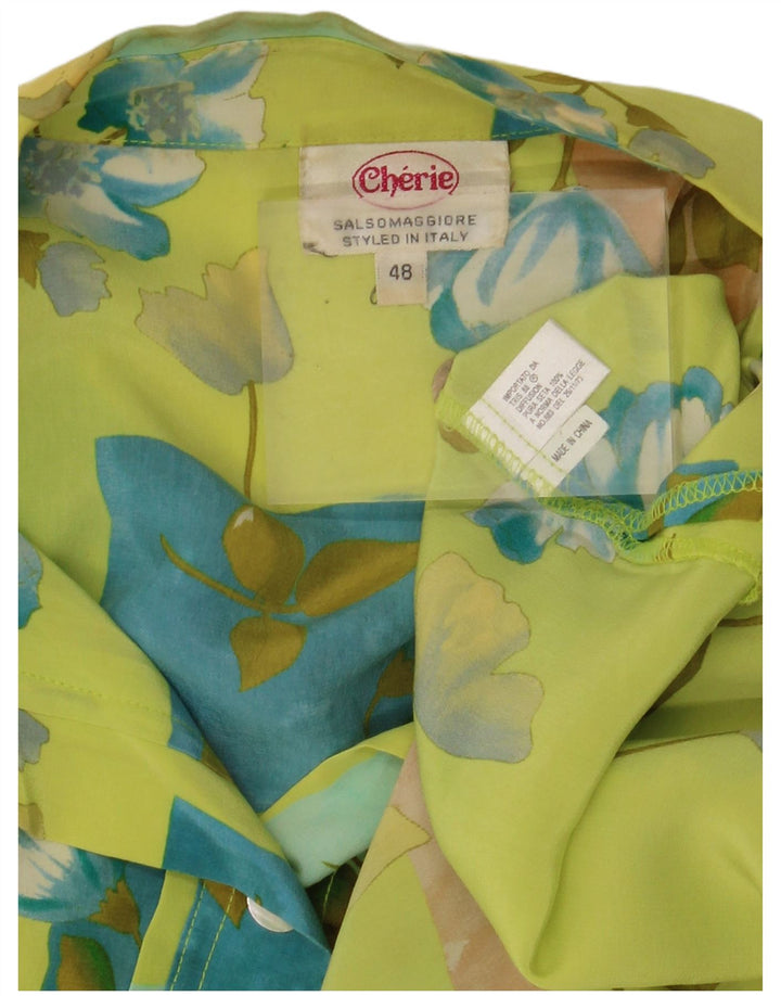 CHERIE Blusa de manga corta transparente para mujer IT 48 XL Verde Floral