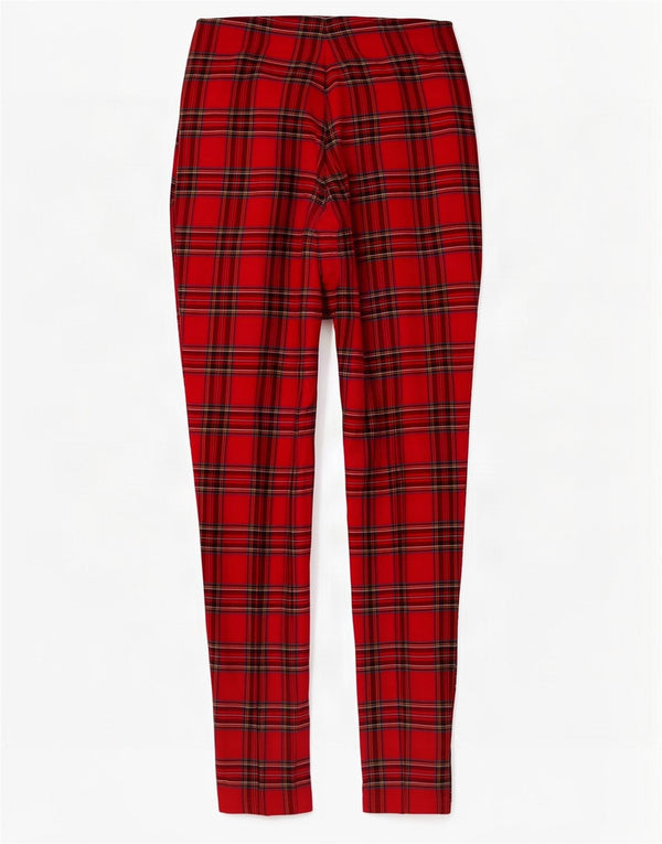 Zara Leggings Mujer UK 8 Small Red Check Viscosa