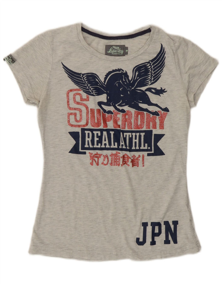 Superdry Camiseta gráfica para mujer UK 40 Poliéster moteado gris medio