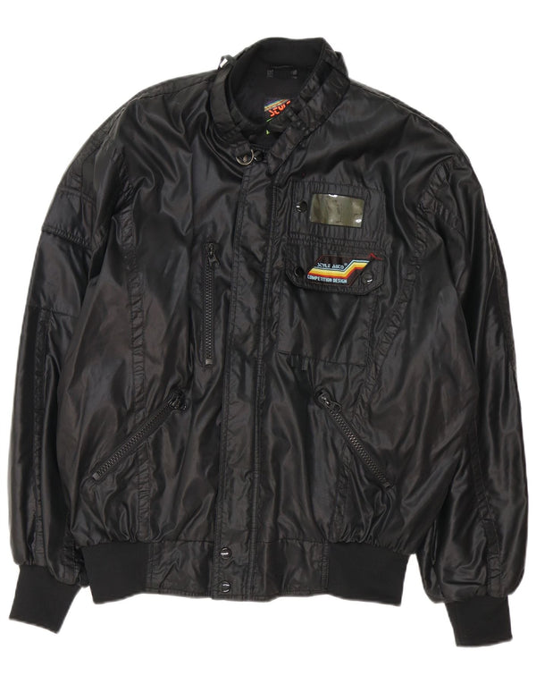 Vintage hombres bombardero suelto ajuste Racer chaqueta Reino Unido 40 grande nylon negro