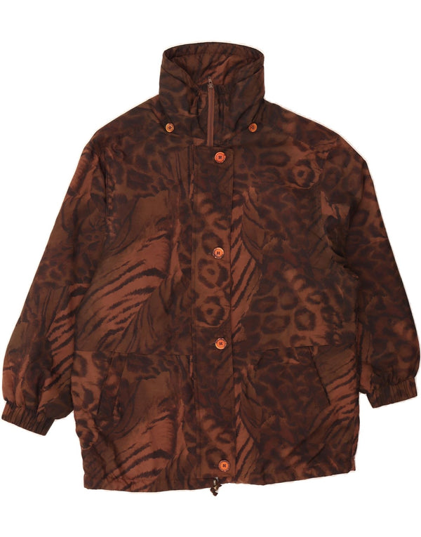 VINTAGE Abrigo cortavientos de gran tamaño para mujer Reino Unido 6 XS Marrón Animal Print