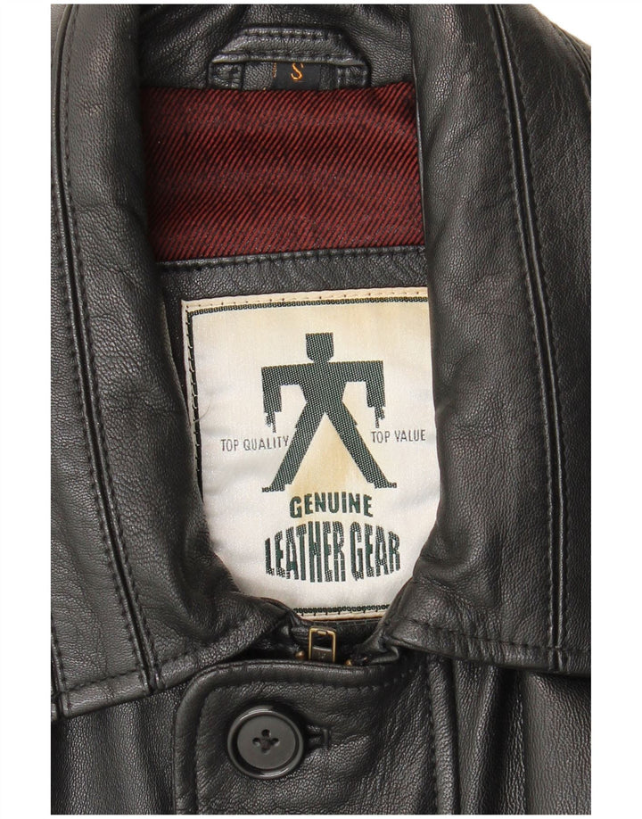 VINTAGE Abrigo de cuero para hombre Pequeño cuero negro