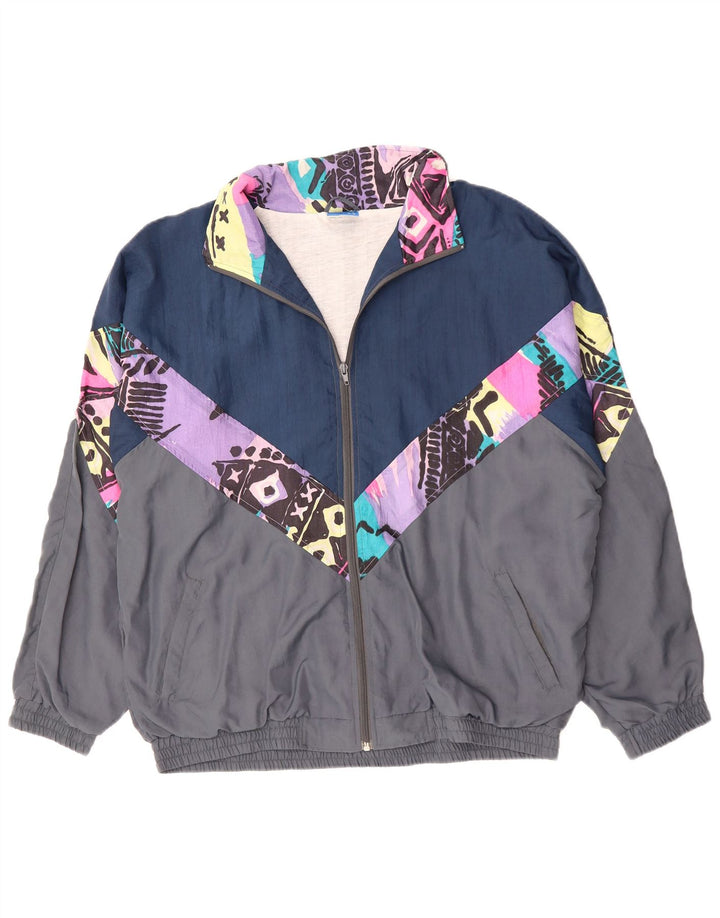 Vintage Hombres Chándal Top Chaqueta XL Gris Colorblock Poliéster 90s