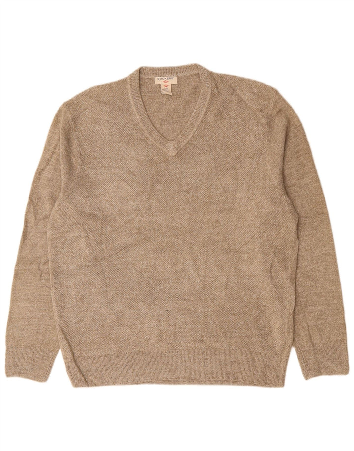 DOCKERS Jersey con cuello en V para hombre, talla grande, acrílico beige